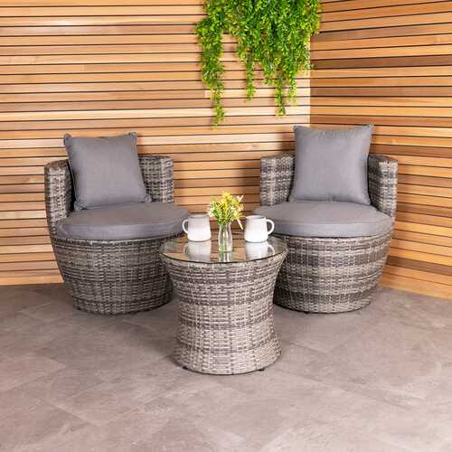 3 Piece Stacking Rattan Furniture Set Grey