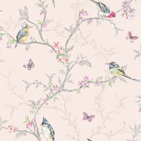 Image of Phoebe Birds Wallpaper Blush Pink World of Wallpaper 50141