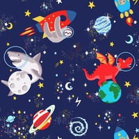 Image of Over the Rainbow Space Animals Glow in the Dark Wallpaper Navy Holden 90922