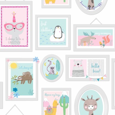 Over the Rainbow Animal Frames Wallpaper Teal / Pink Holden 90971
