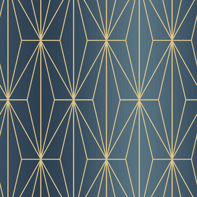 Kayla Metallic Geometric Wallpaper Blue / Bronze Muriva 703016