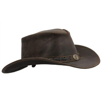 Image of Walker & Hawkes Unisex Brown Leather Cowhide Outback Antique Hat - S (57 cm)