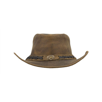 Walker & Hawkes Unisex Light Brown Leather Cowhide Outback Antique Hat - S (57 cm)