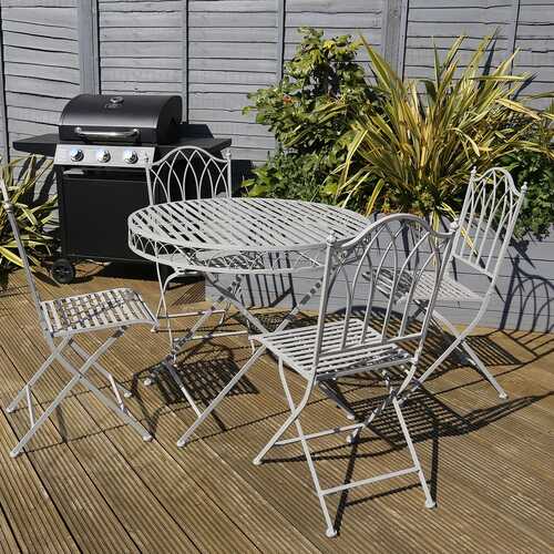 Grey Decorative Rustic Metal 4 Seater Garden Bistro Set