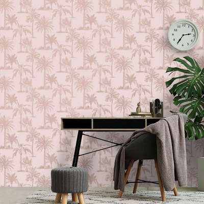 Glistening Tropical Trees Wallpaper Blush Pink / Rose Gold Holden 12822