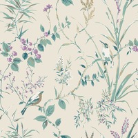 Image of Mariko Bird Floral Wallpaper Natural Crown M1554