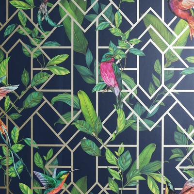 Deco Tropical Wallpaper Navy / Gold Arthouse 908003