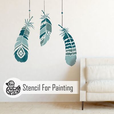 Feather Stencil Wall and Furniture Set - Small