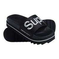 Satin Flatform Sliders - Black/Optic - S 