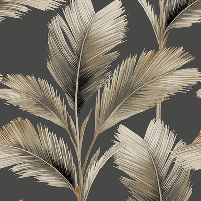 Kailani Leaf Wallpaper Charcoal / Natural Belgravia 59116