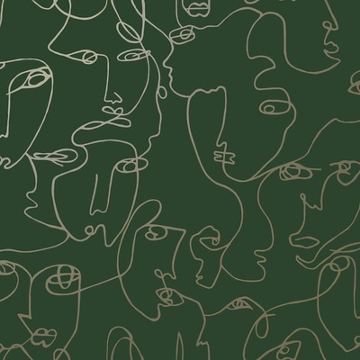 Abstract Faces Wallpaper Green / Gold Holden 12990