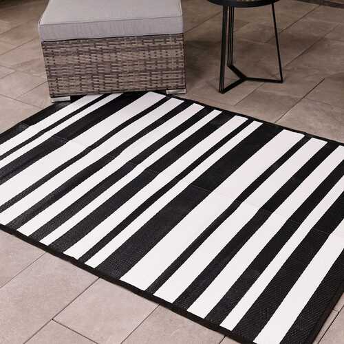 Small Stripe 100% Weatherproof Rug, Black