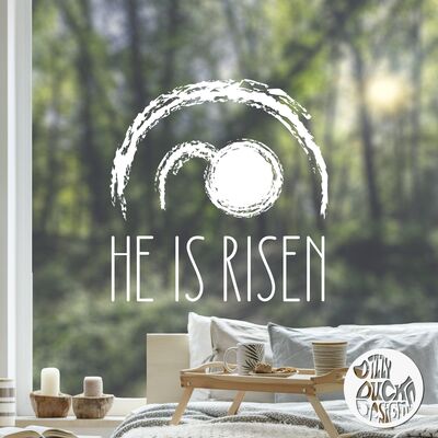 ’He Is Risen’ Easter Window Decal - Chalk effect - Medium / Read from inside