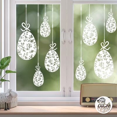 10 x Chinoiserie Easter Egg Window Decals - White - Large Set