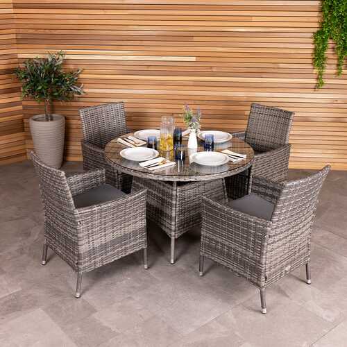 4 Piece Rattan Dining Set Grey
