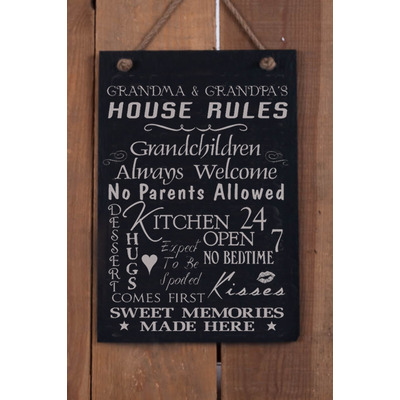 Grandma - Grandpa’s House Rules - slate hanging sign - a great present