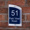 Image of Double Layer Acrylic House Sign - Curved Rectangle - Navy/Stainless Steel Effect