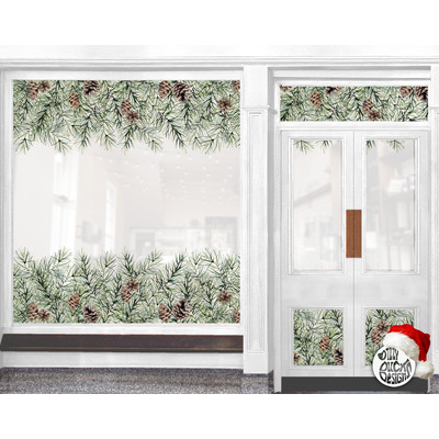 Christmas Pine Border Shop Window Decal - 120 x 38 cm