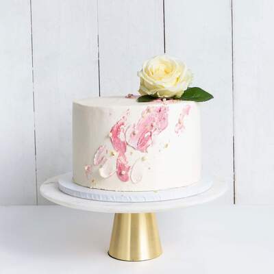 One Tier Watercolour Rose Wedding Cake - Pink - Medium 8"