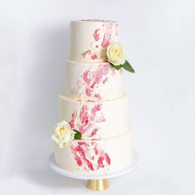 Four Tier Watercolour Rose Wedding Cake - Pink - Four Tier (12", 10", 8", 6")