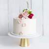 One Tier Decorated White Wedding Cake - Pink & Petals - Medium 8"