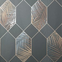 Image of Miami Geometric Leaf Wallpaper Charcoal / Copper Fine Decor FD42833