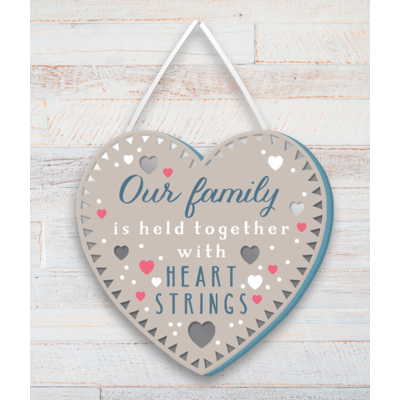Our Family is held together with heart strings - Wooden Plaque
