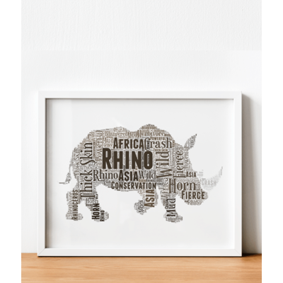 Personalised Rhino Word Art Picture Frame Print