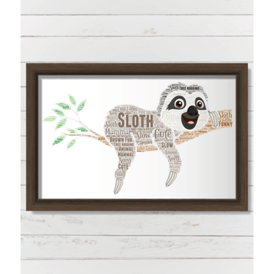 Personalised Sloth Word Art Picture Print Gift