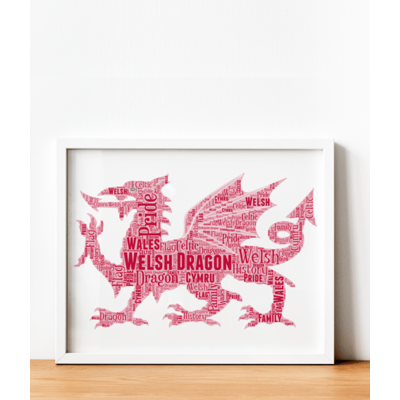 Personalised Welsh - Cymru - Wales Dragon Word Art Print