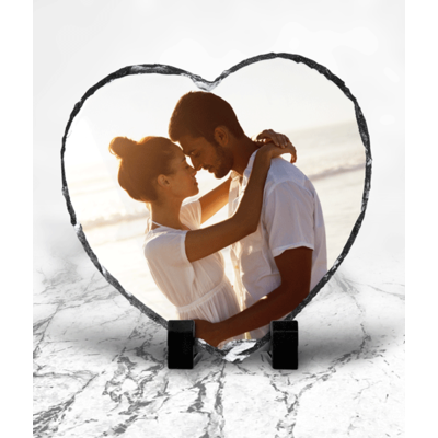 Personalised Heart Shaped Rock Photo Slate - With Stand
