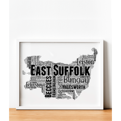 Personalised East Suffolk Word Art Map