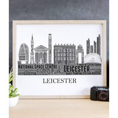 Personalised Leicester City Skyline Word Art Picture Frame Gift