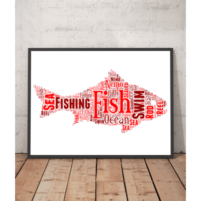 Fish Shape Word Art Picture - Personalised Fishing Gift
