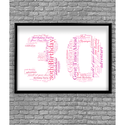 Personalised 30th Birthday or Anniversary Word Art Frame Gift