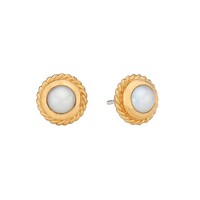 Image of Pearl & Twisted Rim Pearl Stud Earrings - Gold