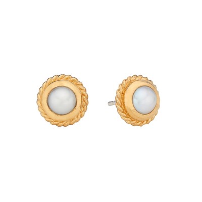 Pearl & Twisted Rim Pearl Stud Earrings - Gold