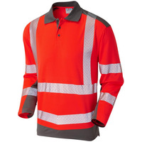 Image of Leo P15 Wringcliff High Vis Red Long Sleeve Polo Shirt