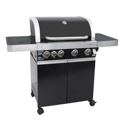 Grillstream Gourmet 4 Burner Roaster Gas Barbecue with Cabinet and Side Burner - Black