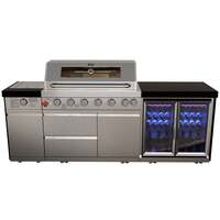 Draco Grills 6 Burner BBQ Modular Outdoor Kitchen with Sear Station and Double Fridge Unit, Available Now / Without Granite Side Panels-89778 