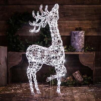 Noma Christmas White Wicker Standing Reindeer 1m with 160 White LED Lights