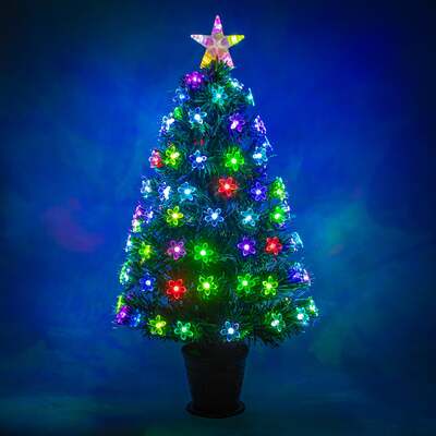 Green Fibre Optic Christmas Tree 2ft to 4ft with Multi Coloured Fibre Optics and Flowers, 2ft / 60cm