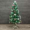 Flocked Green Pine Christmas Tree 4ft to 6ft with White Fibre Optic and LED’s, Berries and Cones, 6ft / 1.8m