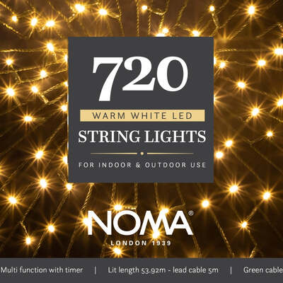 Noma Christmas 120, 240, 360, 480, 720, 1000 Multifunction String Lights with Green Cable - Warm White, 720 Bulbs