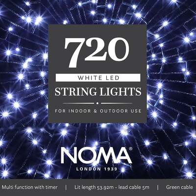 Noma Christmas 120, 240, 360, 480, 720, 1000 Multifunction Lights with Green Cable- White, 720 Bulbs