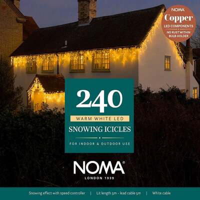 Noma Christmas 144, 240, 360, 480, 720, 960 Snowing Icicle LED Lights with White Cable - Warm White, 240 Bulbs