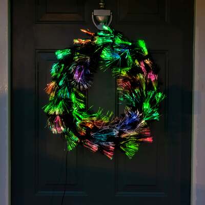 Christmas Wreath with Blue Fibre Optic Lights - Black 60cm