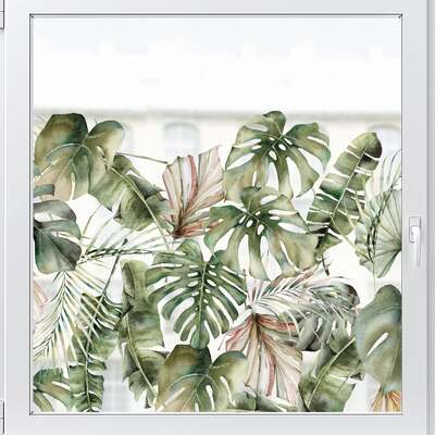 Jungle Leaf Tropical Clear Window Privacy Border - 1200(w) x 740(h) mm