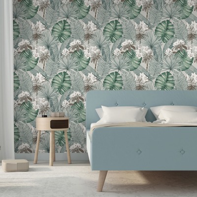 Eden Wallpaper Collection Isla Leaf Grey Muriva M37809
