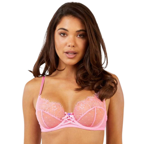 Playful Promises Ziggy Lace and Spotted Mesh Bra - Pink
